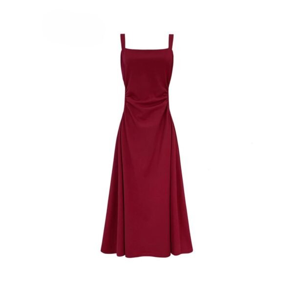 Elegant Plain Sleeveless Plicated Dress - Red