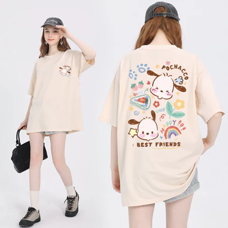 Japanese Cartoon Cute Graffiti Style Candy Colored T-shirt unisex (apricot)