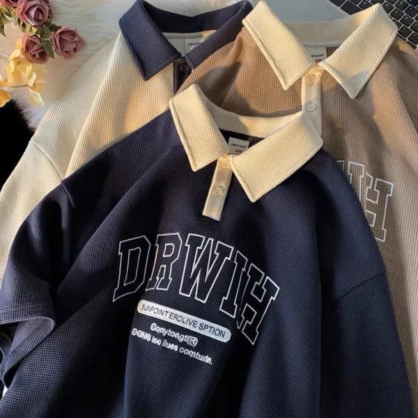 Summer Basketball Baseball Polo T Shirt Men Loose Casual Varsity Tshirt Collar